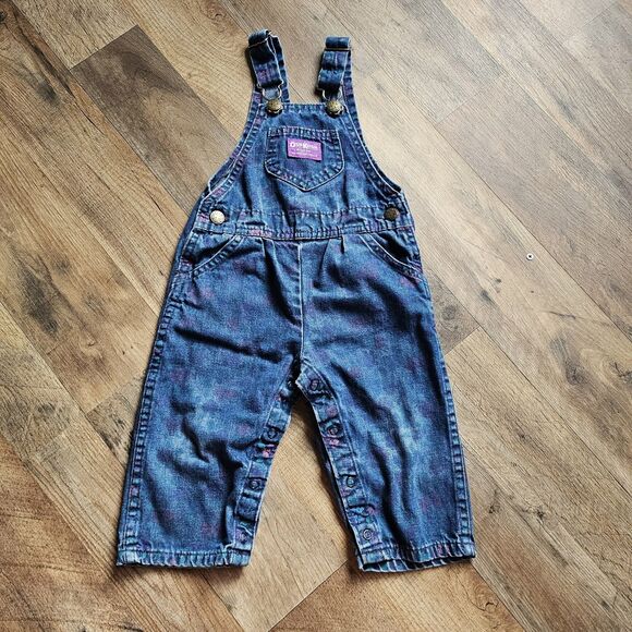 80s Vintage | Toddler Oshkosh Floral Denim Overalls Made in USA 2T - Picture 1 of 8